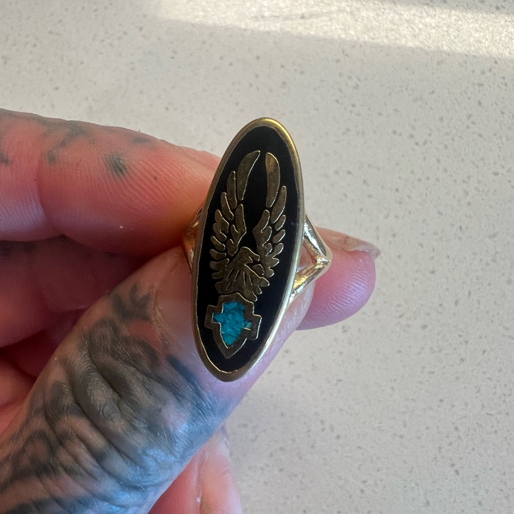 Harley-Davidson Black and Gold Wing Ring